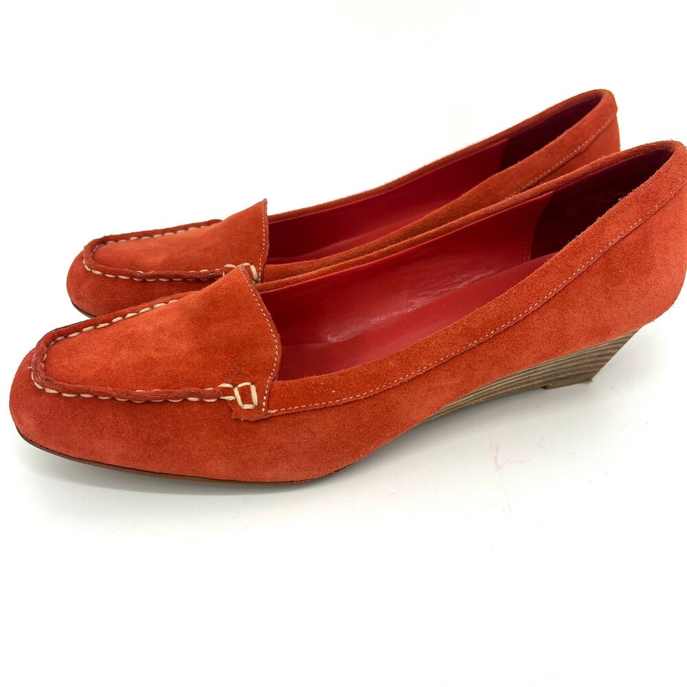 Coldwater Creek Pumpkin Orange Suede Wedge Heel Loafer Shoes Size 10 M